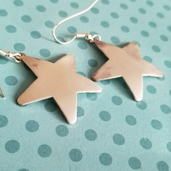 Relisted- -vintage silver star earrings dangly celestial - Picture 4 of 6